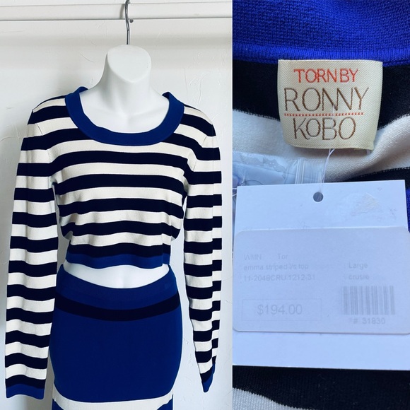 NWT Vintage Y2K TORN by RONNY KOBO Striped Knit Crop Top and Hi Rise SKIRT SET - Picture 4 of 16